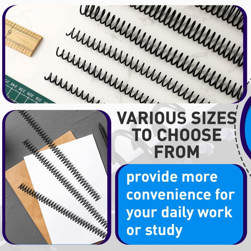 KOTESLLOE 150 Pack Spiral Binding Coils, 4:1 Pitch Plastic Binding Coils Kit, 6 Different Sizes Spiral Binding Coils 1/4"", 5/16"", 3/8"", 1/2"", 5/8"", 3/4"", Black Spiral Binding Coils - Image 5